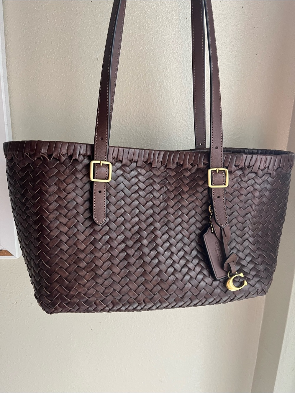 Coach Woven Leather Swing Tote